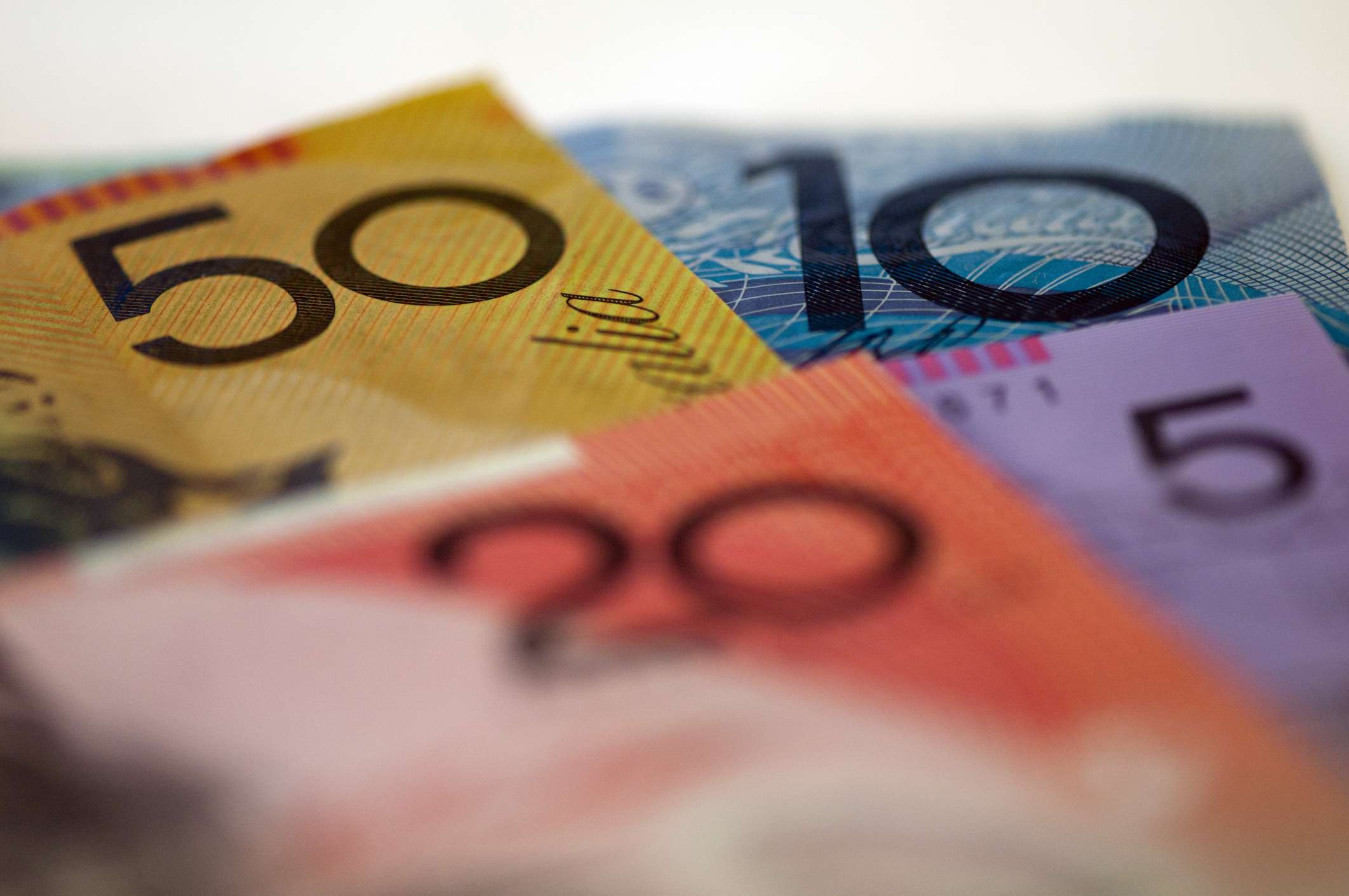 Australian money, mixed notes, close-up