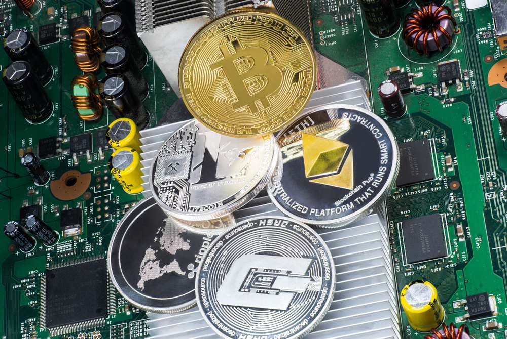 Image of cryptocurrencies and computer chip
