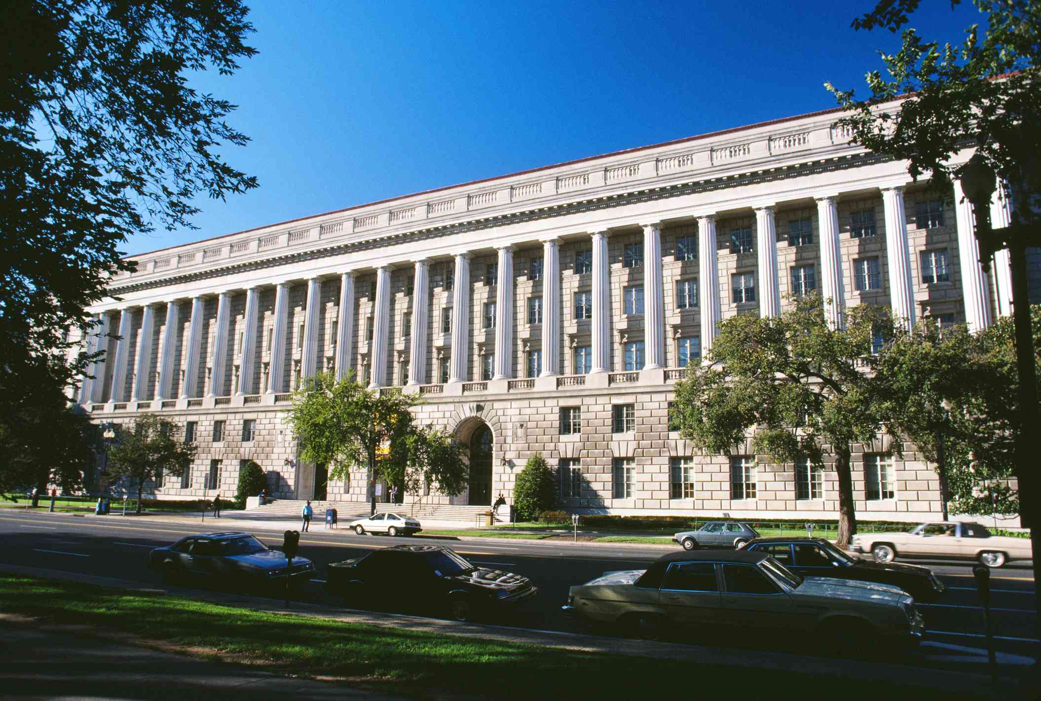 Facade of a government building, Internal Revenue Service building, Washington DC, USA