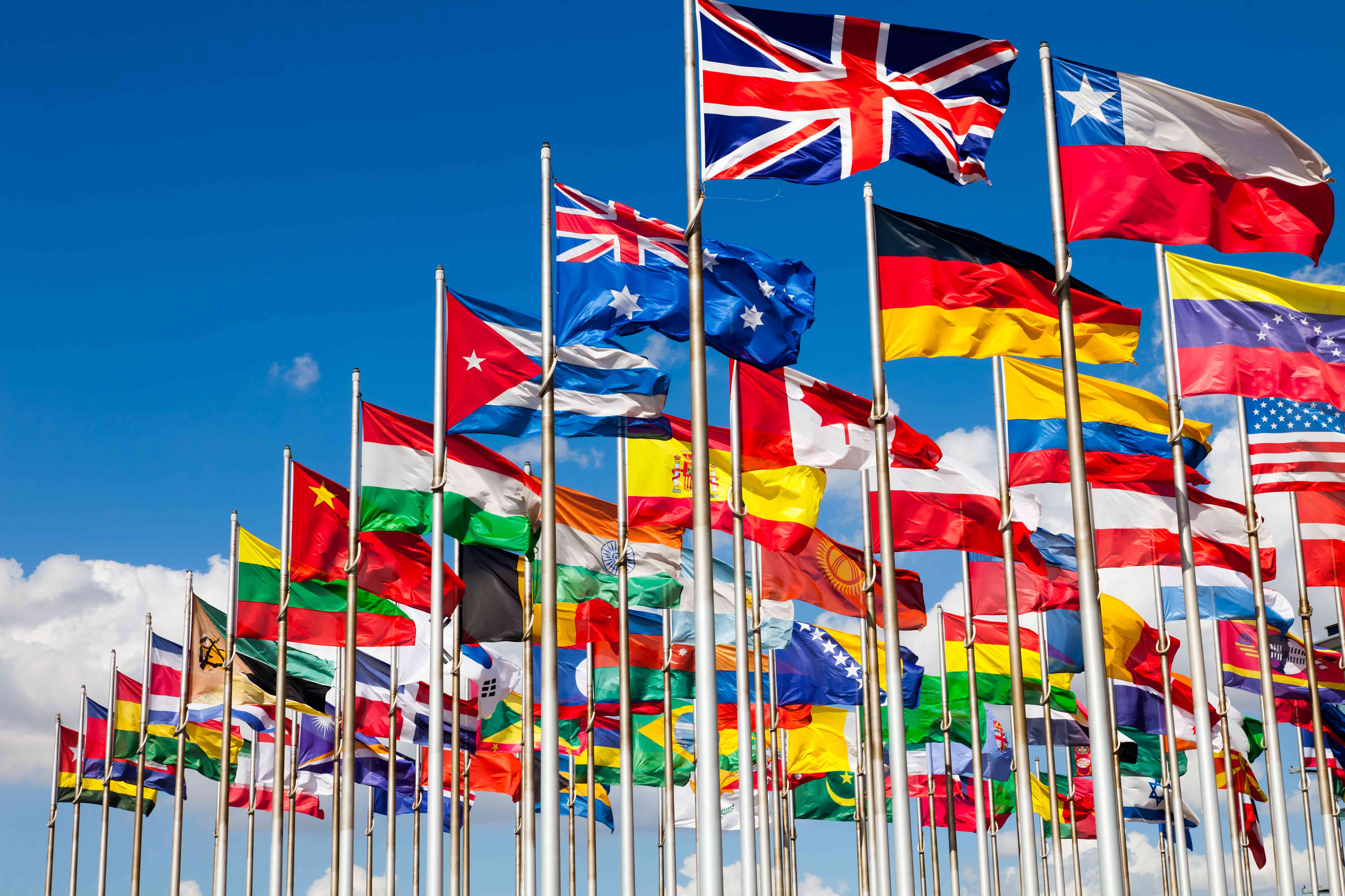 International flags flying outdoors