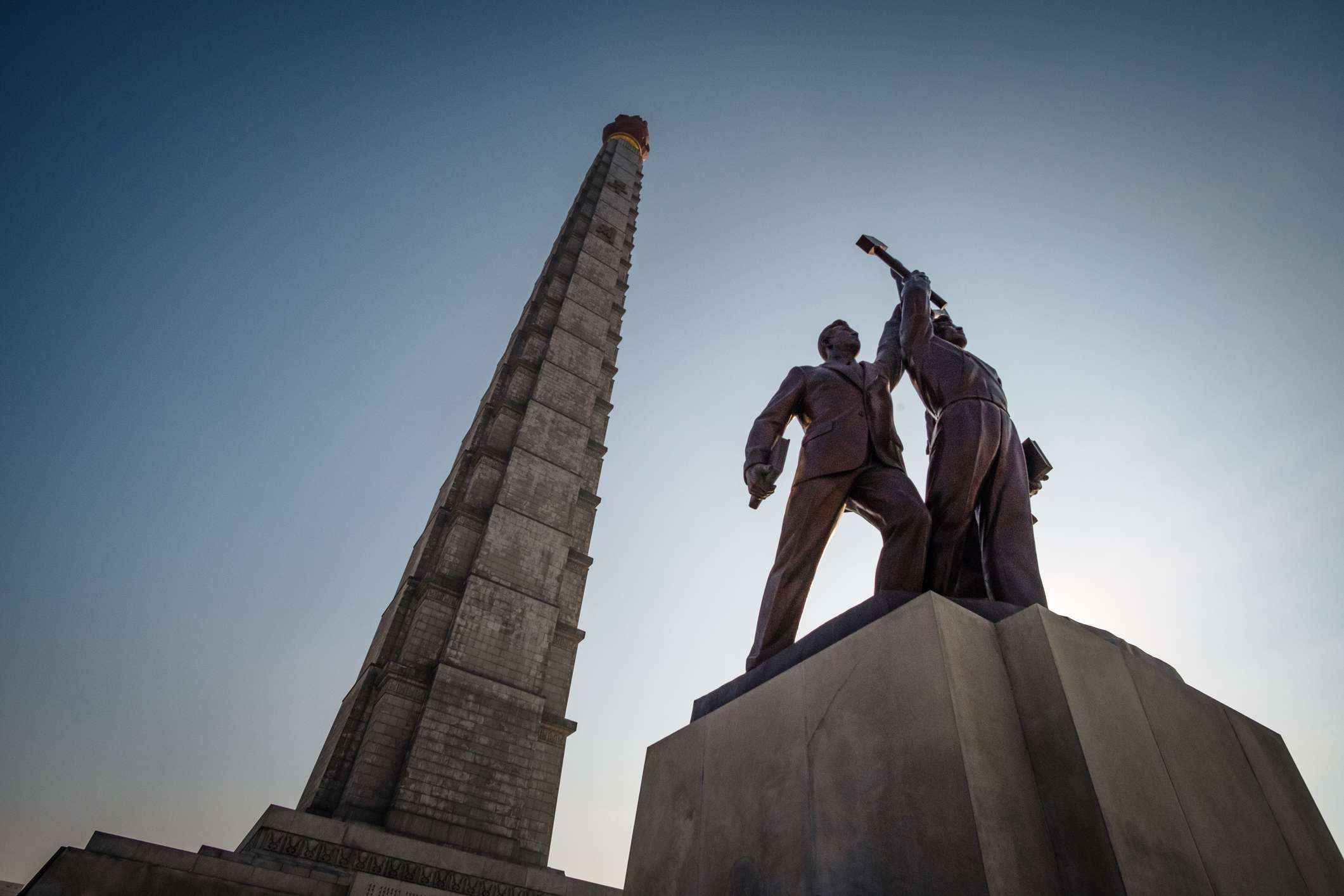 Juche Tower and Workers' Party monument in Pyongyang, North Korea
