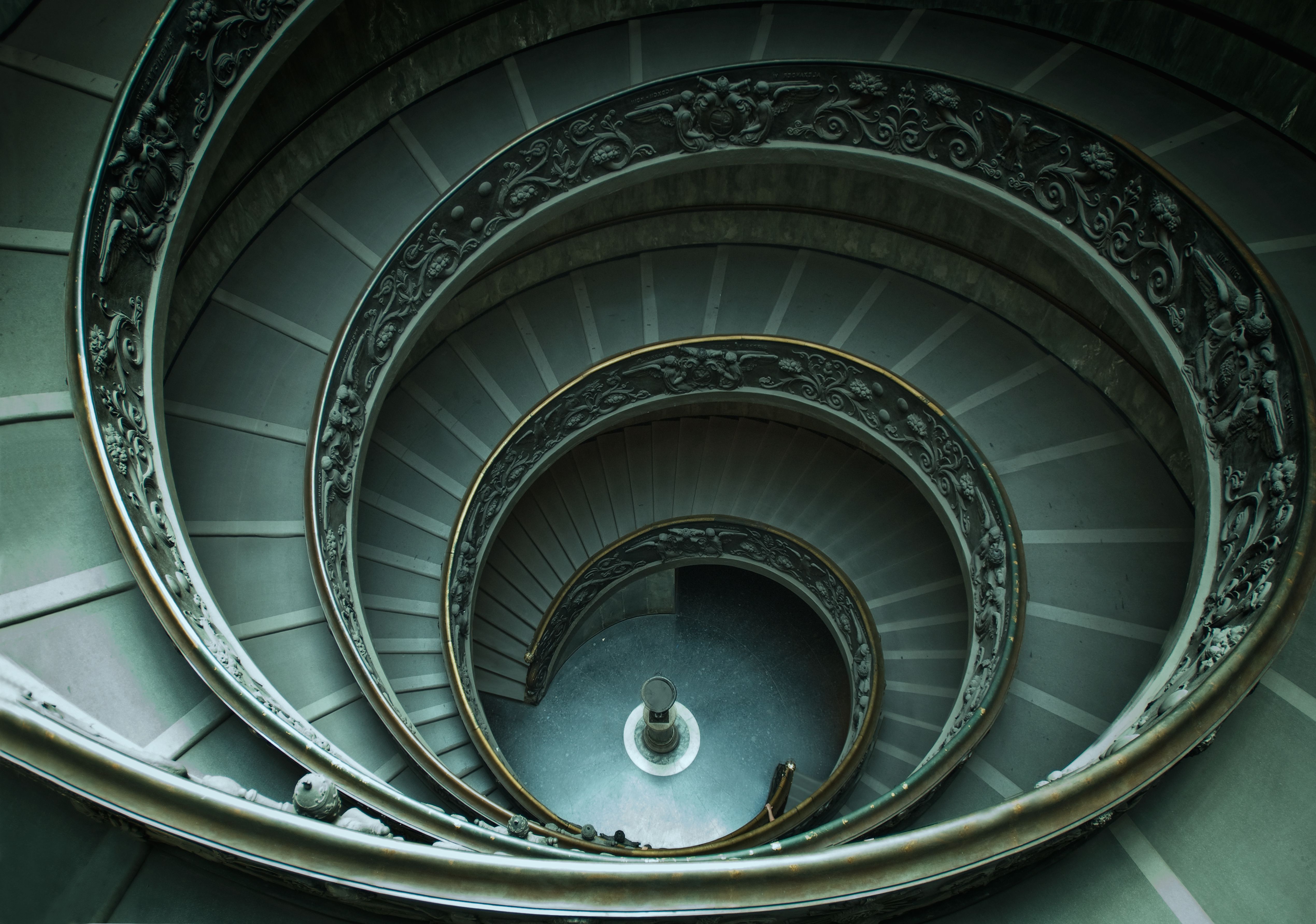Downward view of spiral staircase