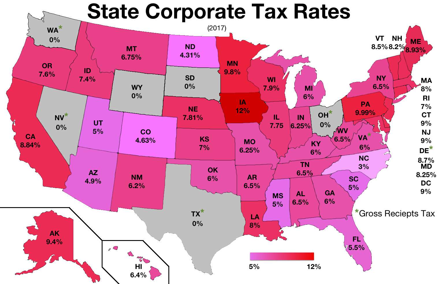 State corporate tax rates in the United States (2017-19)