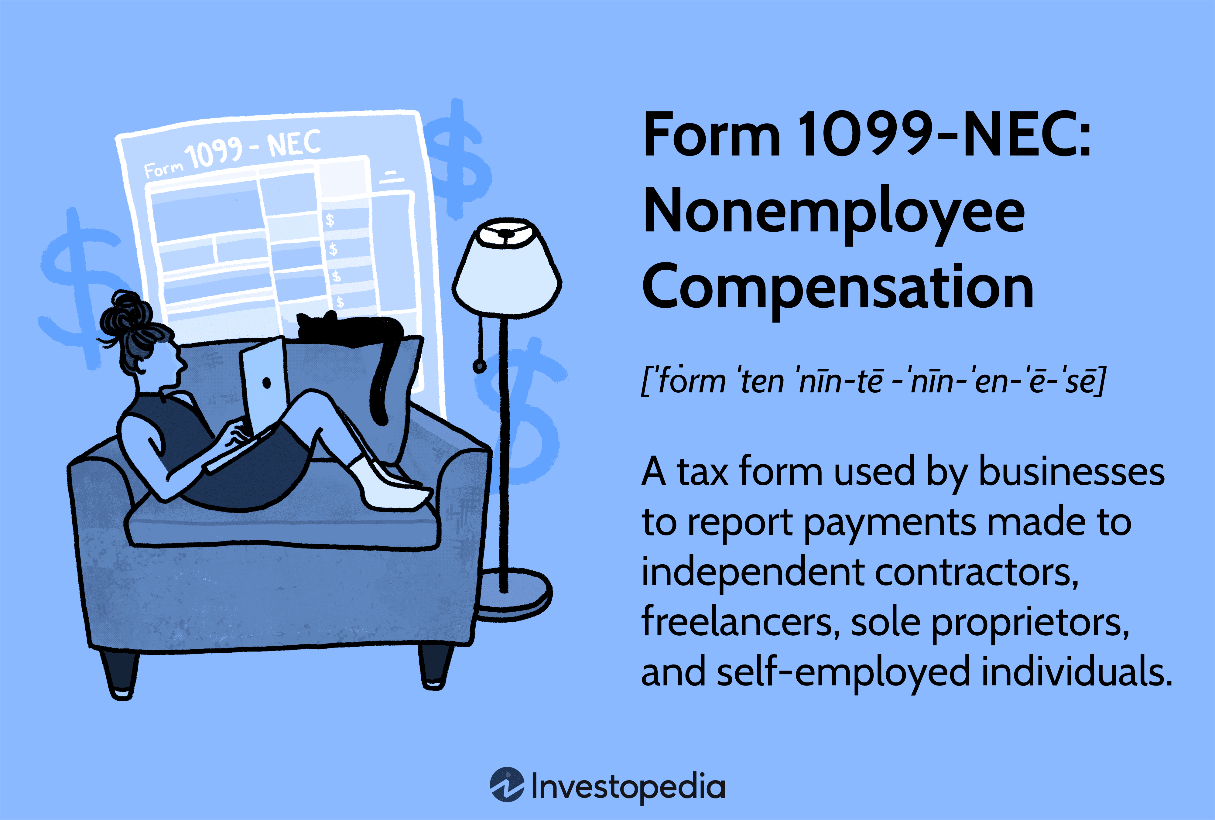 Form 1099-NEC: Nonemployee Compensation: A tax form used by businesses to report payments made to independent contractors, freelancers, sole proprietors, and self-employed individuals.